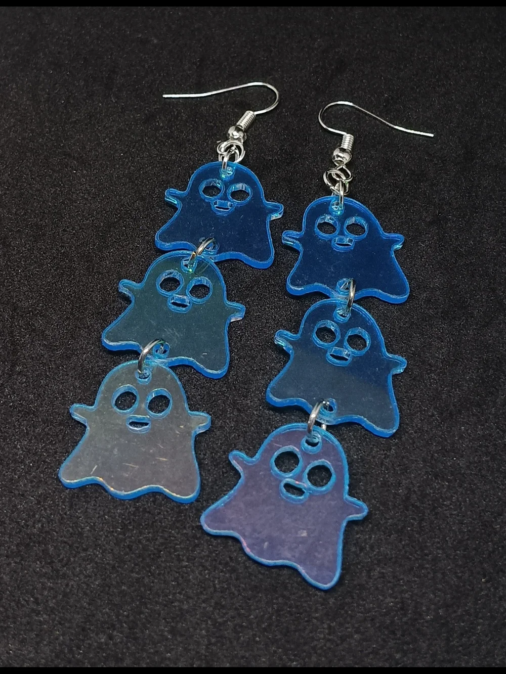 Ghost Trio Dangle Earrings - Blue & Multi Color Holographic